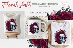 Retro style floral skull clipart PNG for sublimation Product Image 2