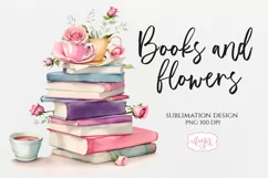 Watercolor stack of books PNG for sublimation | Book lover Product Image 1