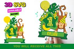 Cute Monkey Cake Topper 3D SVG Product Image 1