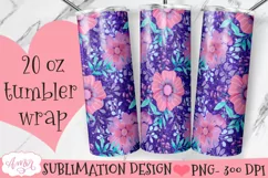 Flowers and glitter 20oz tumbler wrap sublimation PNG Product Image 3