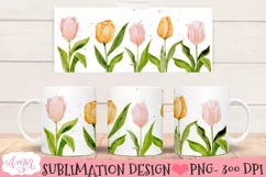 Watercolor Tulip Garden Mug Wrap for Sublimation 11oz 15oz Product Image 2