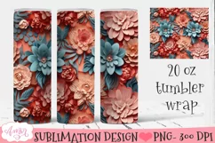 3D floral tumbler wrap sublimation, spring tumbler PNG Product Image 1