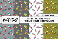 Feathers Tribal Digital Papers, scrapbook background designs Product Image 1