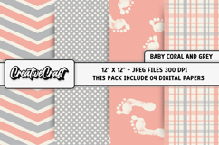 Baby Coral Grey Digital Papers, scrapbook background designs Product Image 1