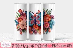 3D Tumbler PNG for Sublimation | Flowers and butterflies PNG Product Image 2