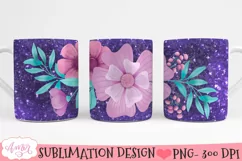 Glitter and Flowers Mug wrap PNG for Sublimation 11oz and 15 Product Image 2