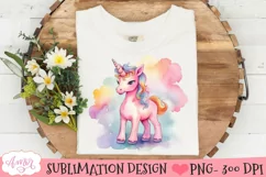Watercolor Pink unicorn PNG for sublimation Product Image 2