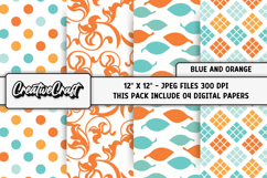 Blue Orange Digital Papers, scrapbook backgrounds designs Product Image 1