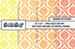 Colors Damask Digital Papers, scrapbook backgrounds designs Product Image 1