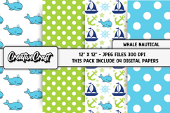 Whale Nautical Digital Papers, scrapbook backgrounds designs Product Image 1