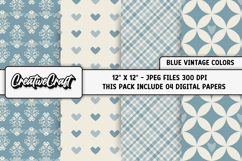Blue Vintage Digital Papers, scrapbook backgrounds designs Product Image 1