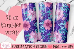 Flowers and glitter 20oz tumbler wrap sublimation PNG Product Image 3