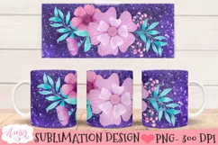 Glitter and Flowers Mug wrap PNG for Sublimation 11oz and 15 Product Image 3