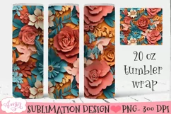 3D floral tumbler wrap sublimation, spring tumbler PNG Product Image 2
