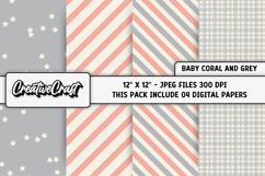 Baby Coral Grey Digital Papers, scrapbook background designs Product Image 1