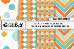 Blue Orange Digital Papers, scrapbook backgrounds designs Product Image 1
