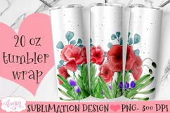 Watercolor Poppy Flowers Tumbler template for sublimation Product Image 3