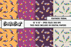 Feathers Tribal Digital Papers, scrapbook background designs Product Image 1
