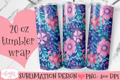 Glitter and flowers 20oz tumbler wrap sublimation PNG Product Image 3