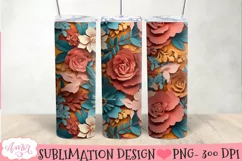 3D floral tumbler wrap sublimation, spring tumbler PNG Product Image 3