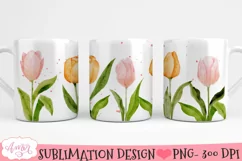 Watercolor Tulip Garden Mug Wrap for Sublimation 11oz 15oz Product Image 3