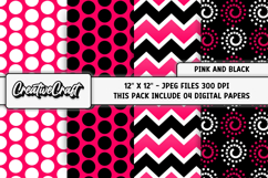 Pink and Black Digital Papers, scrapbook backgrounds designs Product Image 1