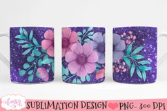 Glitter and Flowers Mug wrap PNG for Sublimation 11oz and 15 Product Image 3