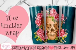 Floral Skull Tumbler wrap PNG for Sublimation for 20oz Product Image 2