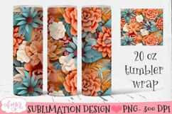 3D floral tumbler wrap sublimation, spring tumbler PNG Product Image 1
