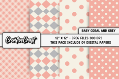 Baby Coral Grey Digital Papers, scrapbook background designs Product Image 1