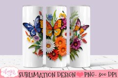 3D Tumbler PNG for Sublimation | Flowers and butterflies PNG Product Image 2