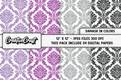 Colors Damask Digital Papers, scrapbook backgrounds designs Product Image 1