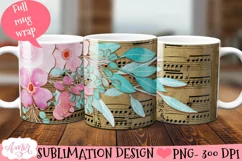 Musical mug wrap for sublimation, floral mug PNG Product Image 1