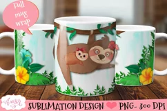 Sloth Mom Mug Wrap PNG| Cute Sloth Mug sublimation design Product Image 1