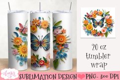 3D Tumbler Sublimation BUNDLE | Flowers and butterflies PNG Product Image 6