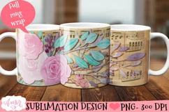 Musical mug wrap for sublimation, floral mug PNG Product Image 1