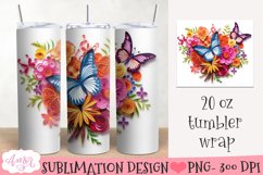 3D Tumbler PNG for Sublimation | Flowers and butterflies PNG Product Image 1