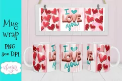 I Love You Mug Wrap for Sublimation | Hearts Mug PNG Product Image 2