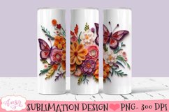 3D Tumbler PNG for Sublimation | Flowers and butterflies PNG Product Image 2