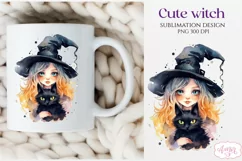 Watercolor witch and cat PNG for sublimation | Halloween PNG Product Image 2
