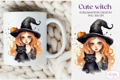 Watercolor witch and cat PNG for sublimation | Halloween PNG Product Image 2