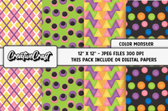 Monsters Colors Digital Papers, scrapbook background designs Product Image 1