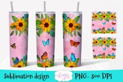Flowers and butterflies tumbler wrap PNG for sublimation Product Image 3