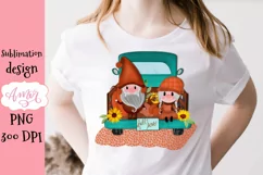 Fall truck sublimation design for T-shirts with cute gnomes Product Image 2