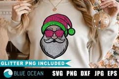 Glitter Santa PNG, Santa SVG, Santa with sunglasses PNG Product Image 1