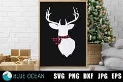 Reindeer head svg, Reindeer SVG, Reindeer Plaid SVG Product Image 1