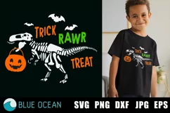 Halloween Dinosaur SVG, Trick rawr treat SVG, Skeleton dino Product Image 1