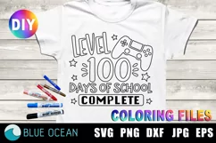 100 days of school coloring shirt SVG, Level 100 complete Product Image 1
