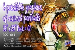 6 Printable Graphics of Animal Portraits Pack 01 JPG 300 dpi Product Image 1