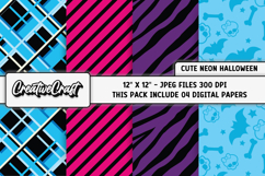 Cute Neon Halloween Digital Papers, scrapbooking backgrounds Product Image 1